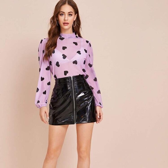 Heart Print Sheer Blouse (Without Bra) - Picture 4 of 5